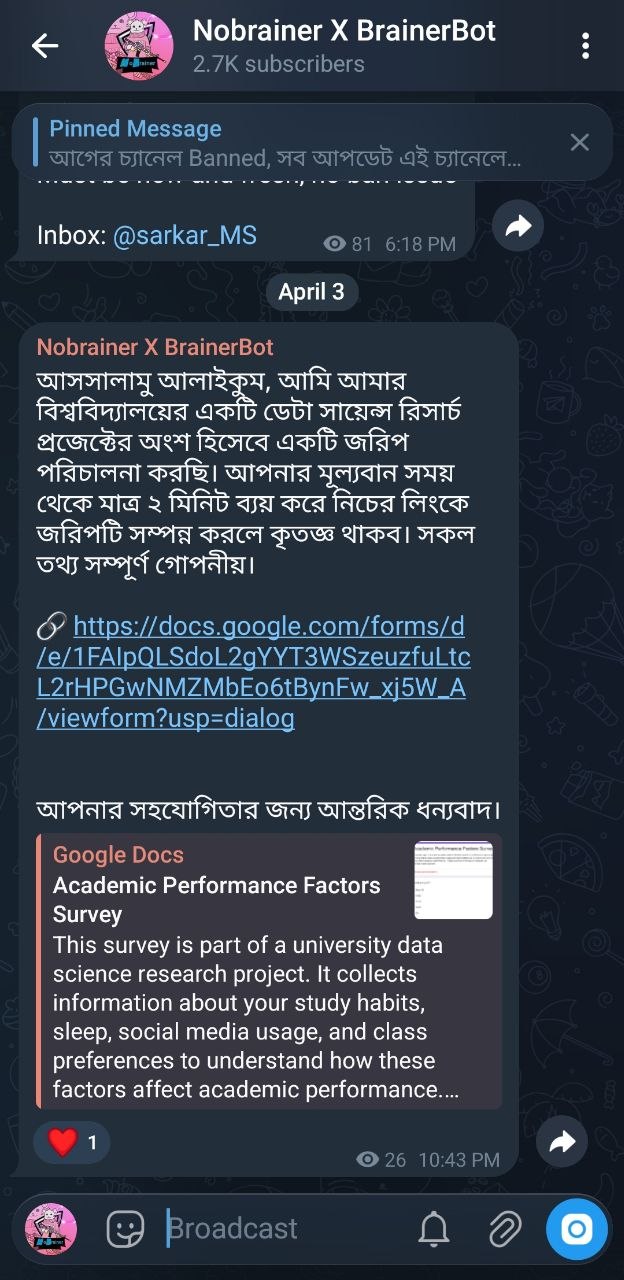 Telegram survey sharing example