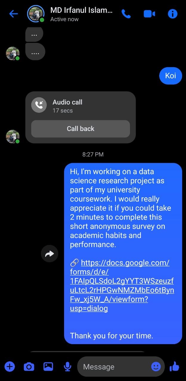 Personal direct message survey request